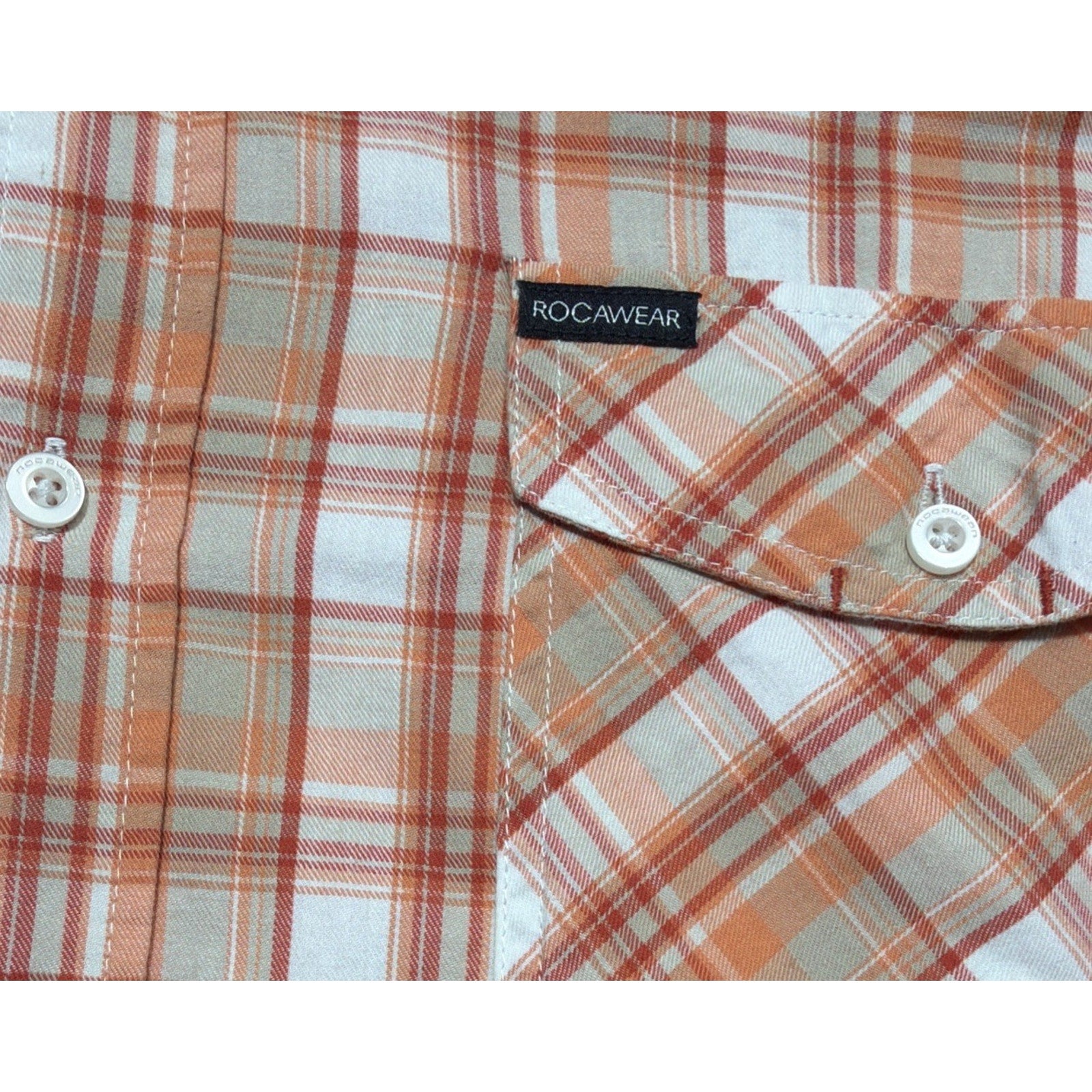 Vintage 90s Roca Wear Shirt Mens 2XL Orange Tartan Plaid LS Streetwear Hip Hop