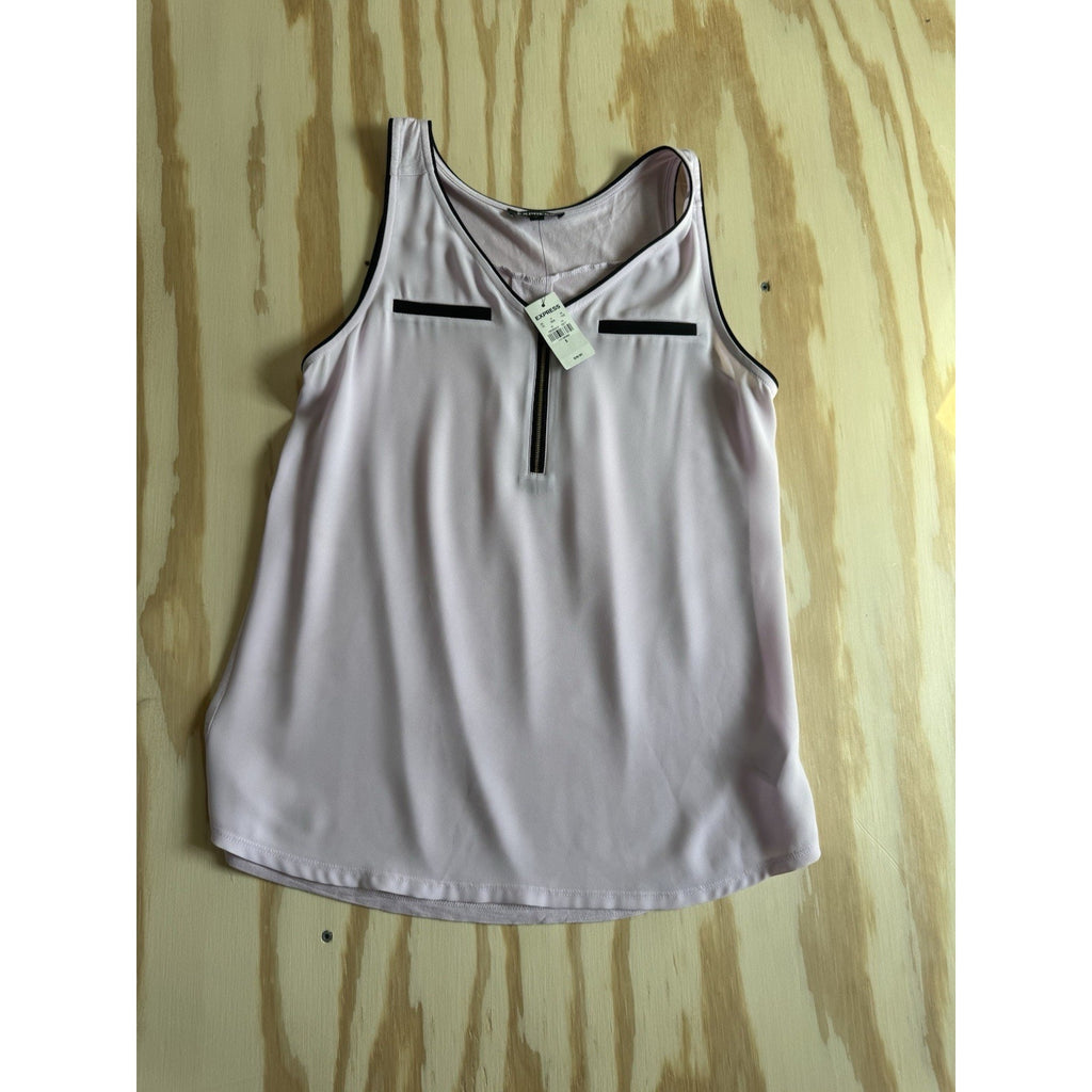Express Pink Sleeveless V-Neck Blouse Decorative Zipper & Pockets Women’s S New