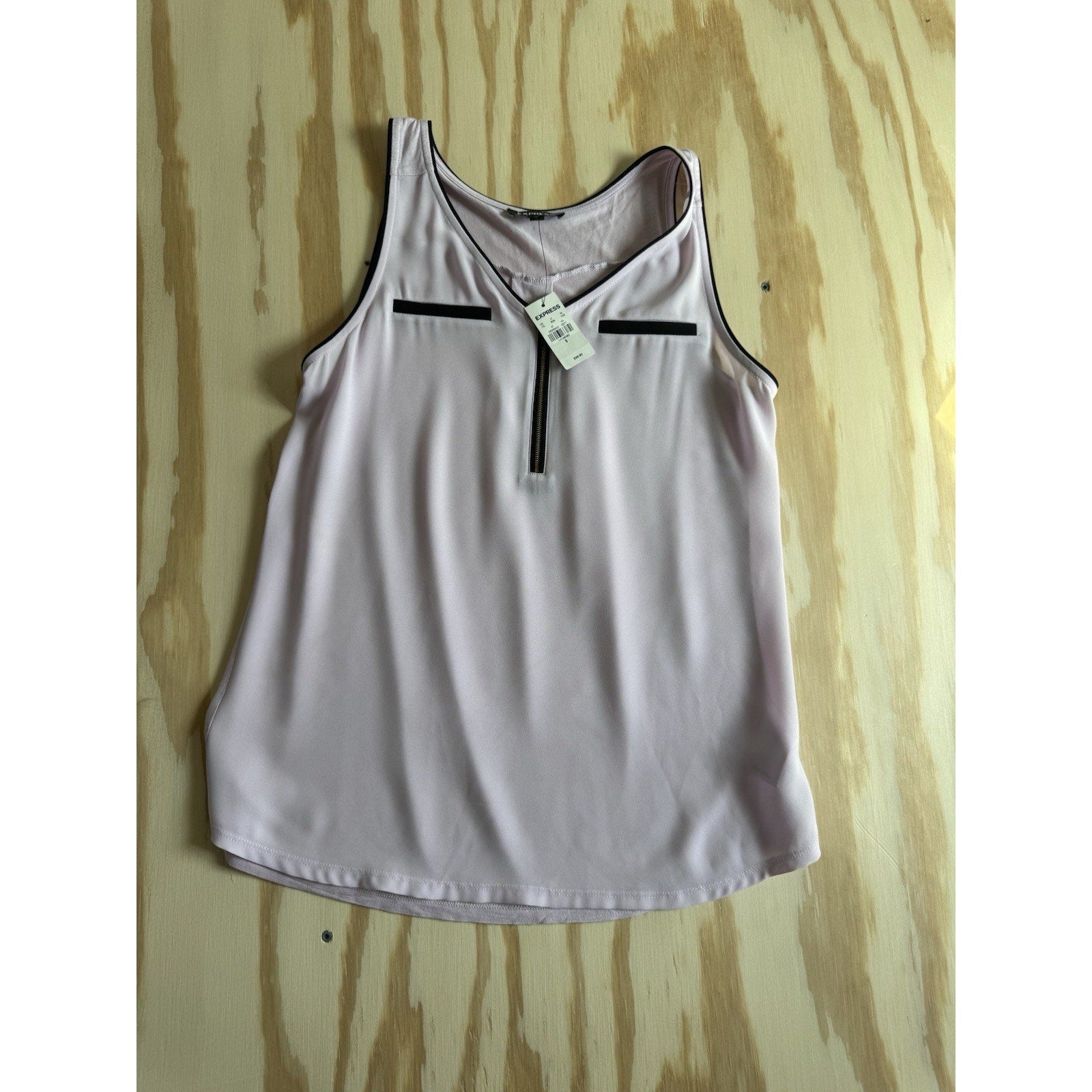 Express Pink Sleeveless V-Neck Blouse Decorative Zipper & Pockets Women’s S New