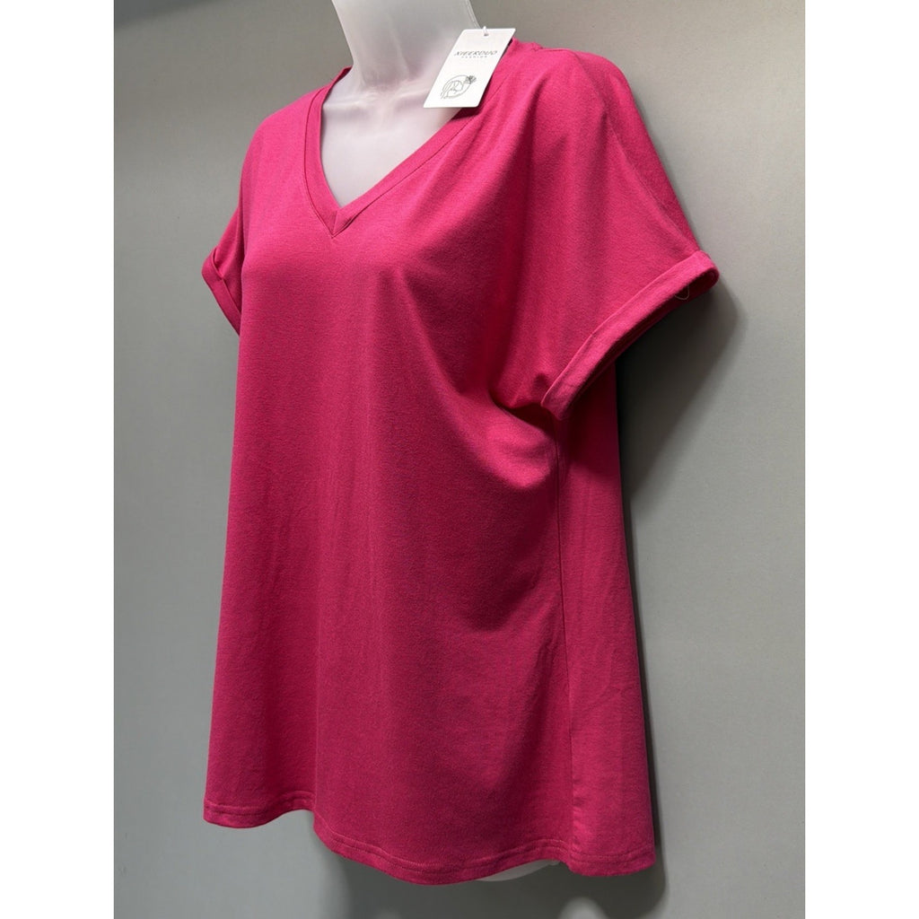 Xieerduo Pink Short Sleeve V Neck T Shirt Women’s Size Medium NWT