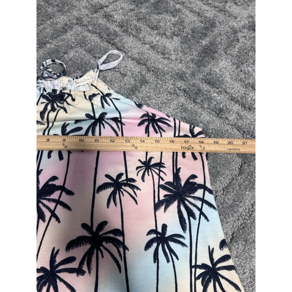 For G and PL Maxi Dress Pastel Tie-Dye Palm Trees Long Halter Beach Luau Size L