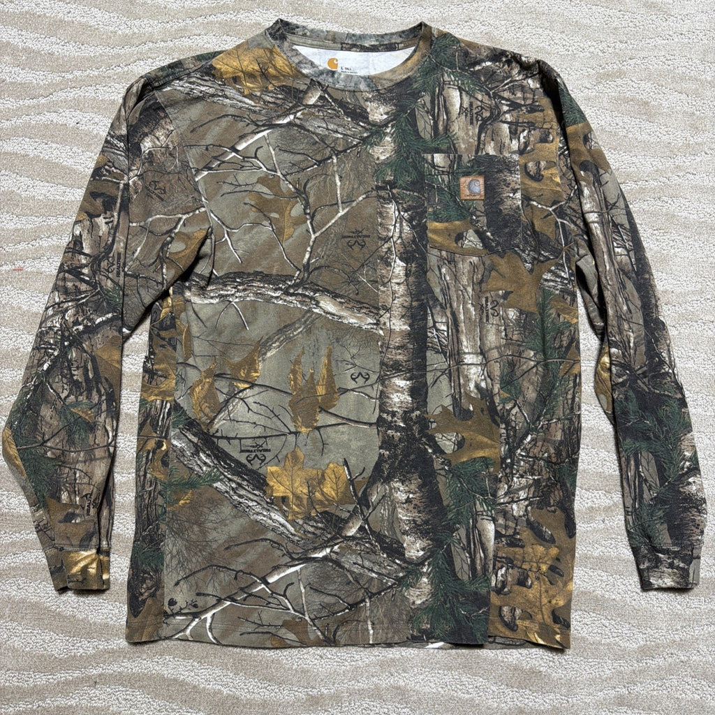 Vtg Carhartt Realtree Camo Long Sleeve Shirt Mens L Tall Pocket Tee Hunting K285