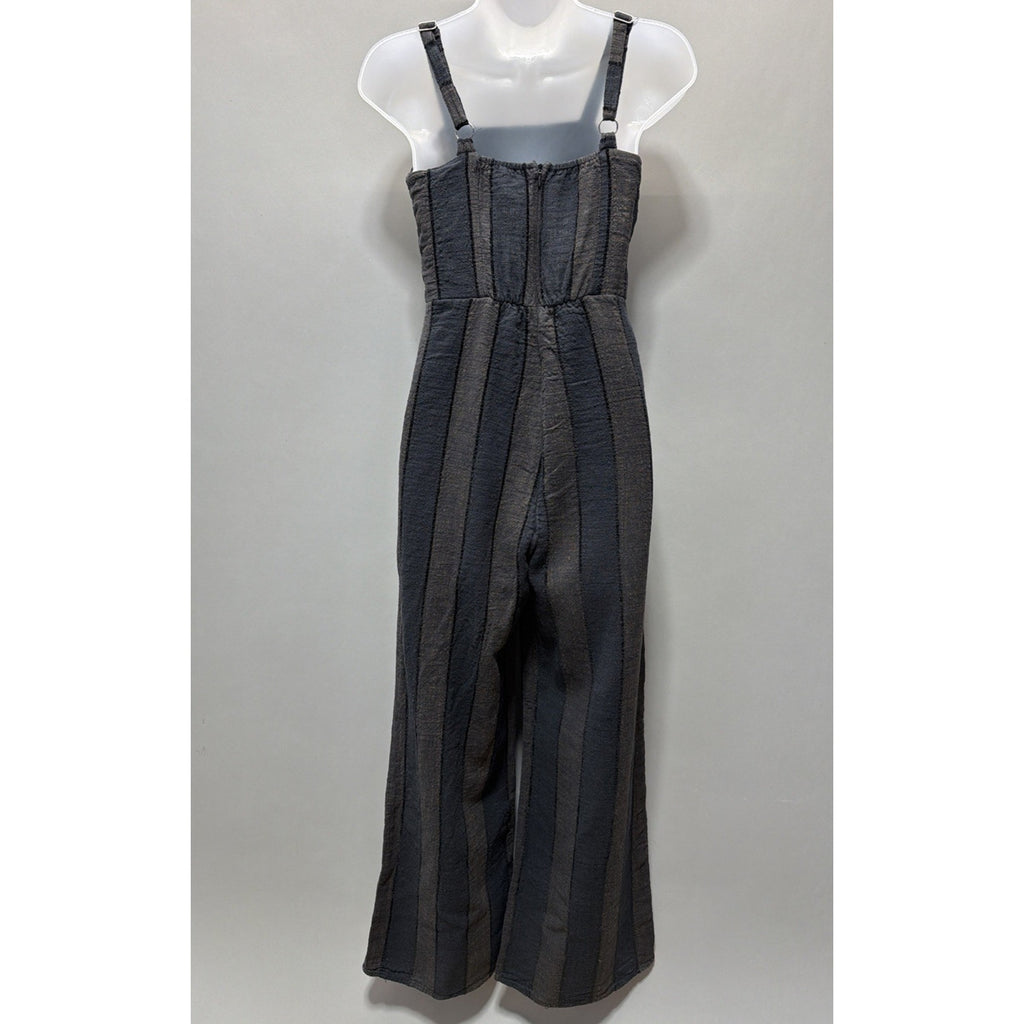 Urban Romantics Jumpsuit Romper Womens M Striped Linen Blend Wide Leg Sleeveless