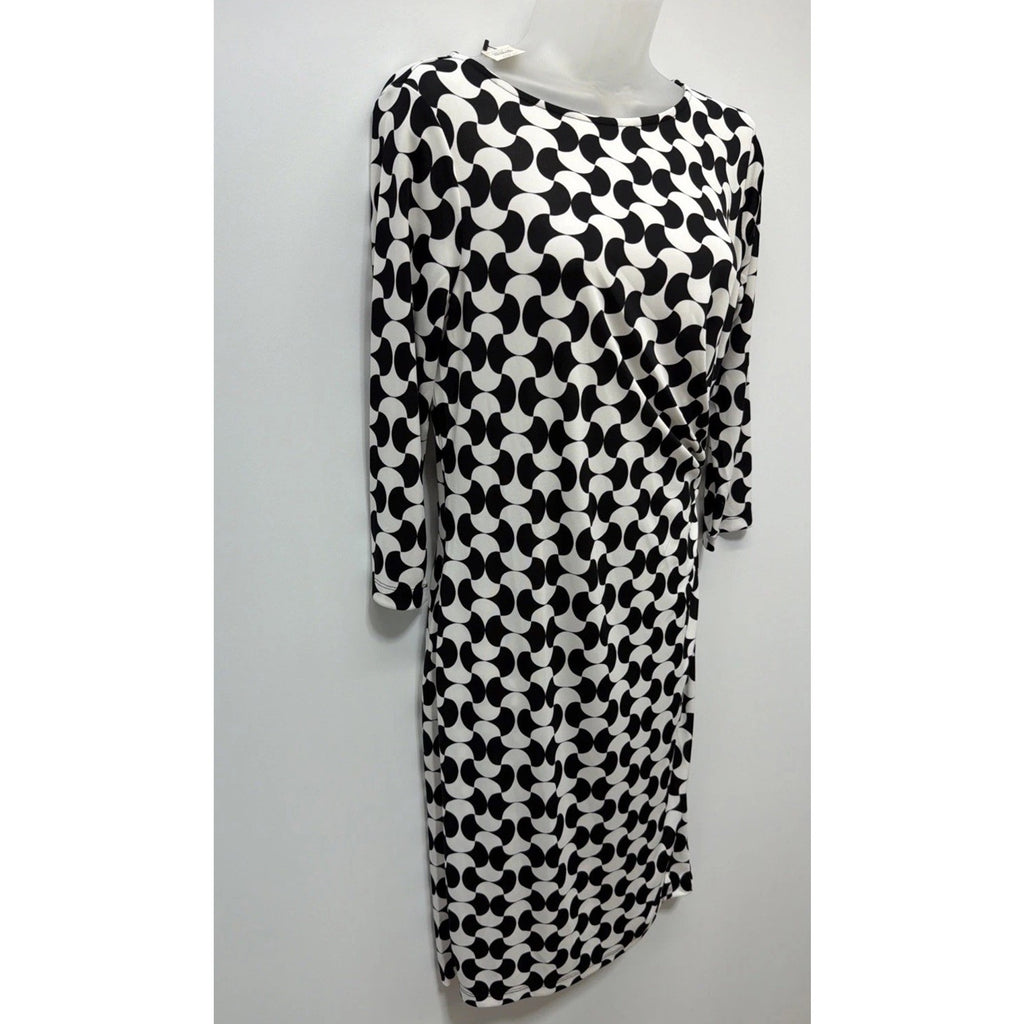 Talbots Dress Womens Petite M Black White Jersey Stretch Faux Wrap Career Casual