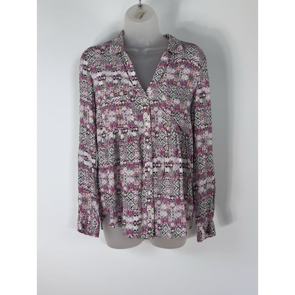 Maeve Anthropologie Pink Colorful Pleat Blouse XS