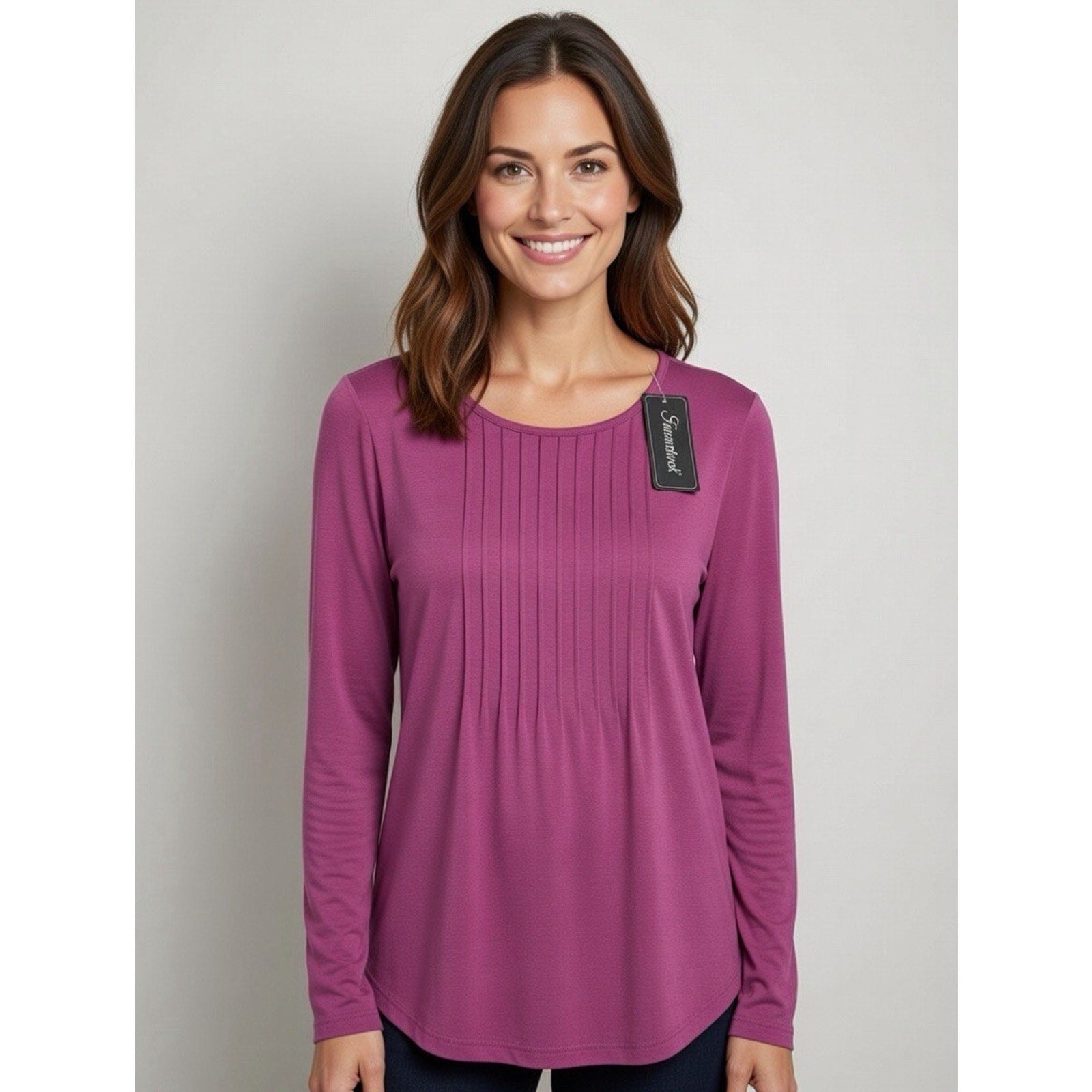 Fantaslook Womens Blouse Top Size M Long Sleeve Dressy Casual Pintuck Flowy New