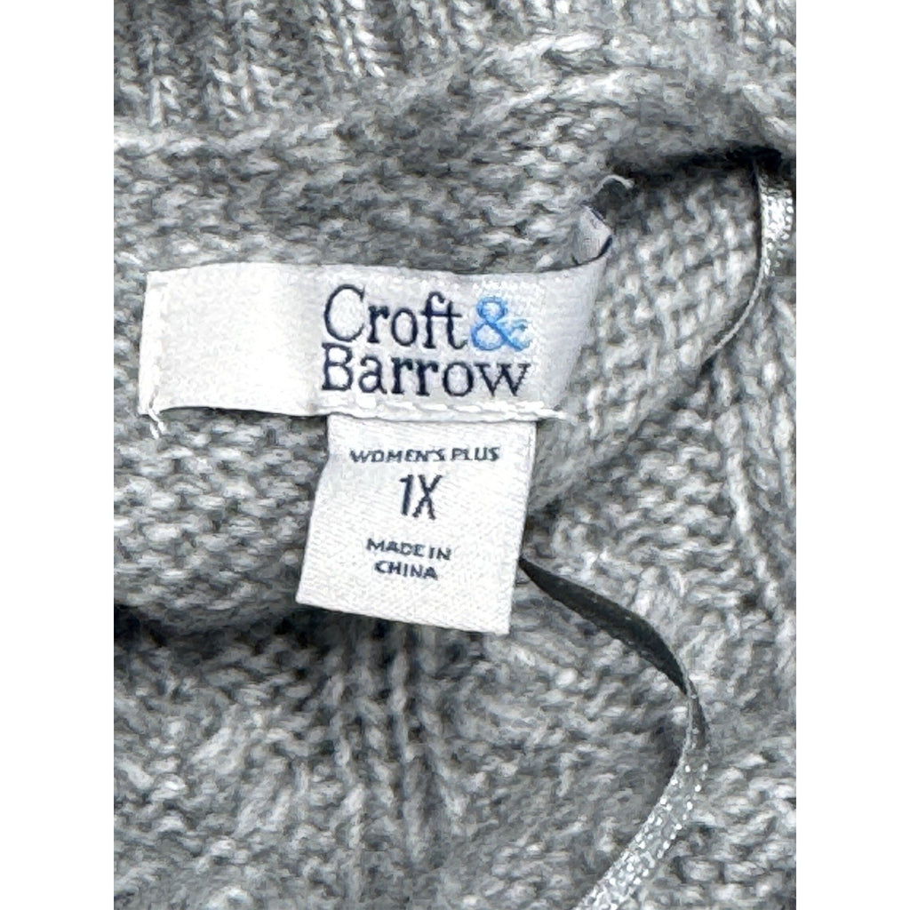 CROFT & BARROW Women’s Gray Slit Mock Neck Button Collar Size 1X