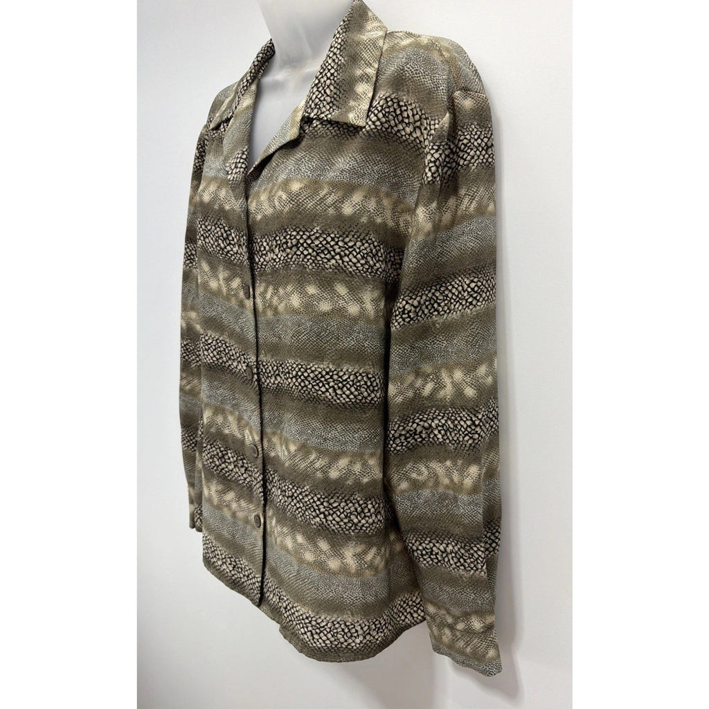Vintage Leslie Fay Haberdashery Animal Print Long Sleeve Button Blouse Size