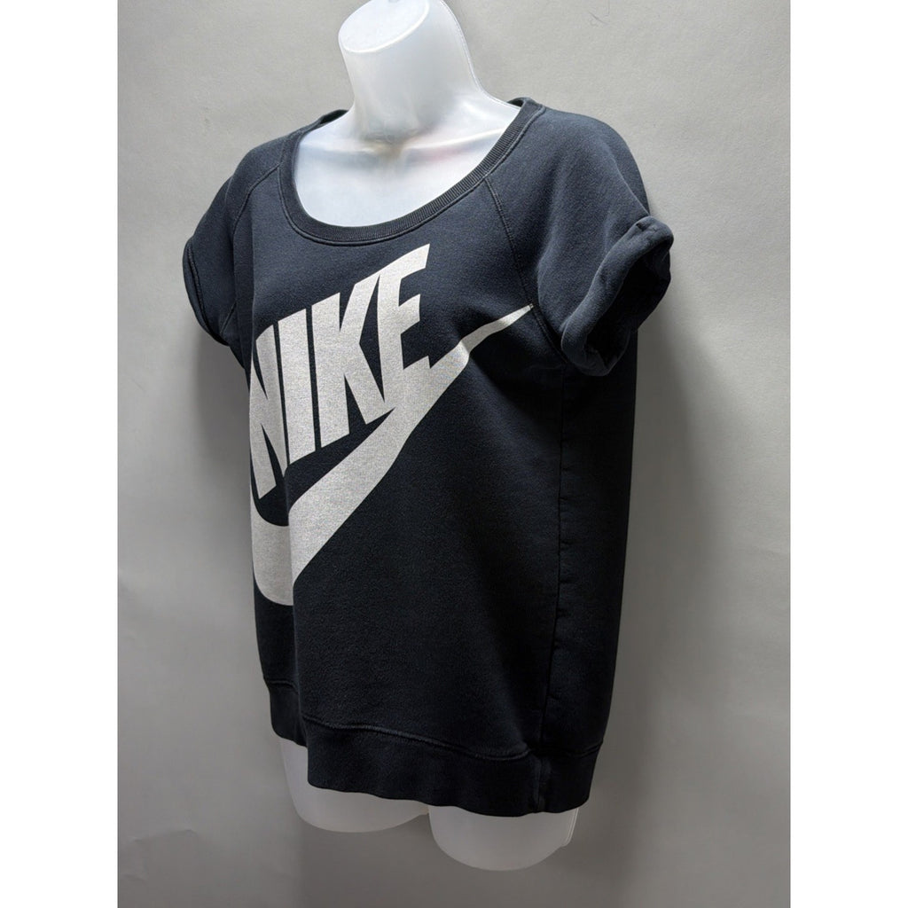 Vtg Nike Womens M Black Short Sleeve French Terry Pullover Fleece Sweatshirt