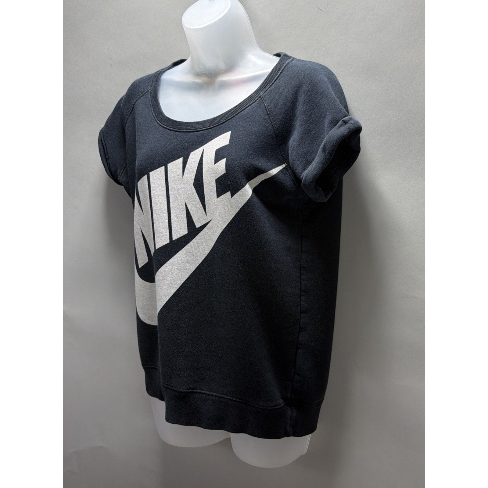 Vtg Nike Womens M Black Short Sleeve French Terry Pullover Fleece Sweatshirt