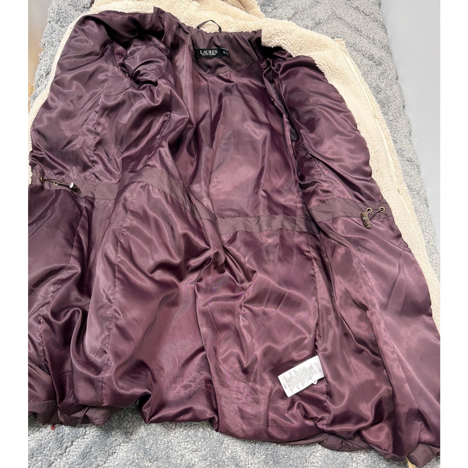 LAUREN RALPH LAUREN Black Label Down Sherpa Lined Parka Jacket Purple Women's XS