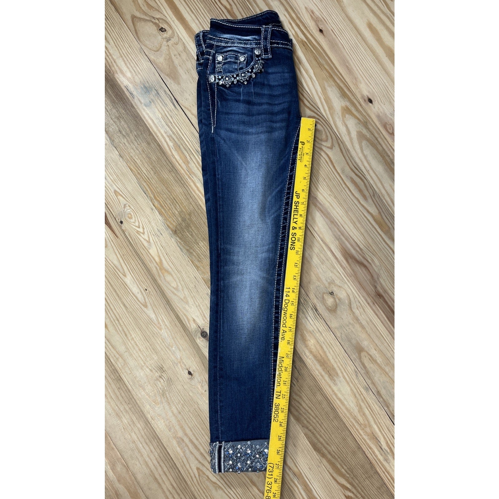 Miss Me Women's Signature Cuffed Skinny Jeans Embellished Cuffs Size 25