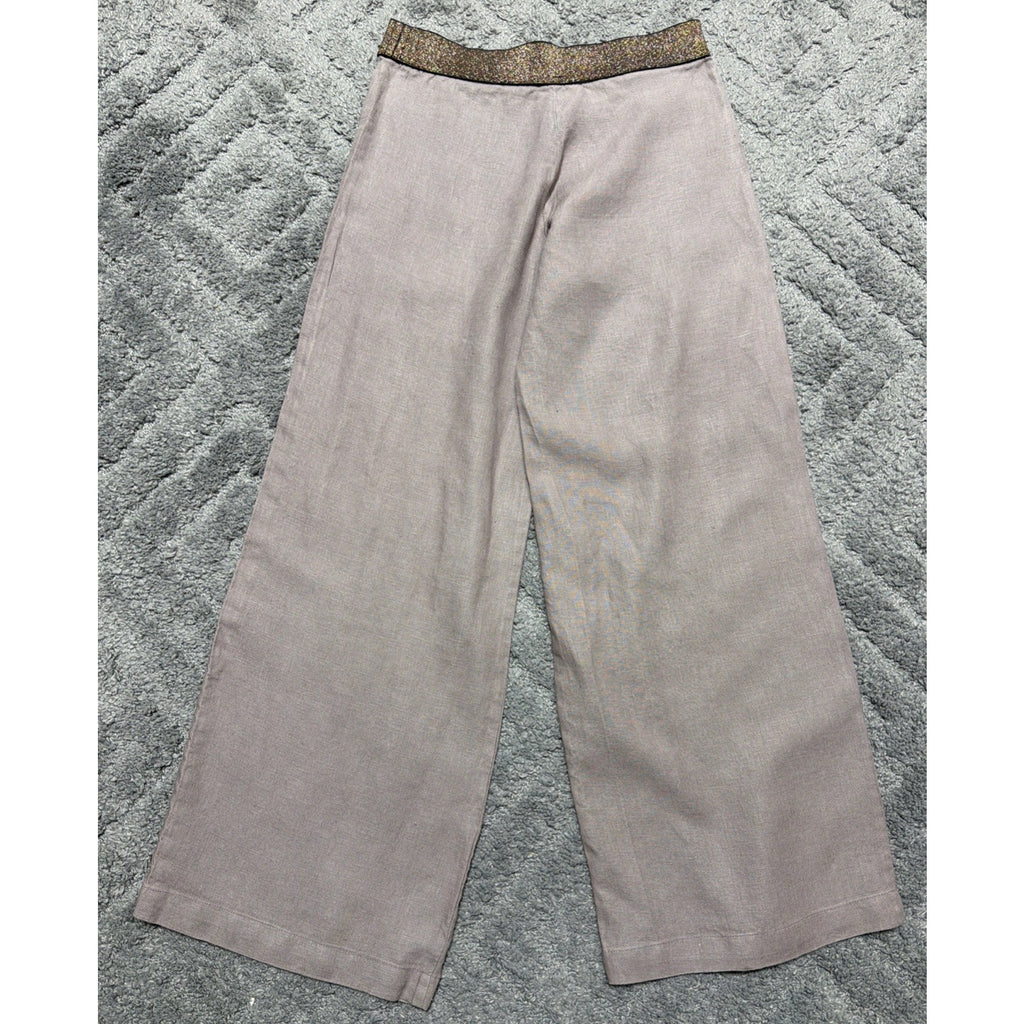 Bailey 44 Women’s Taupe Wide Leg 100% Linen Pants Sz Small Made USA Beach Casual
