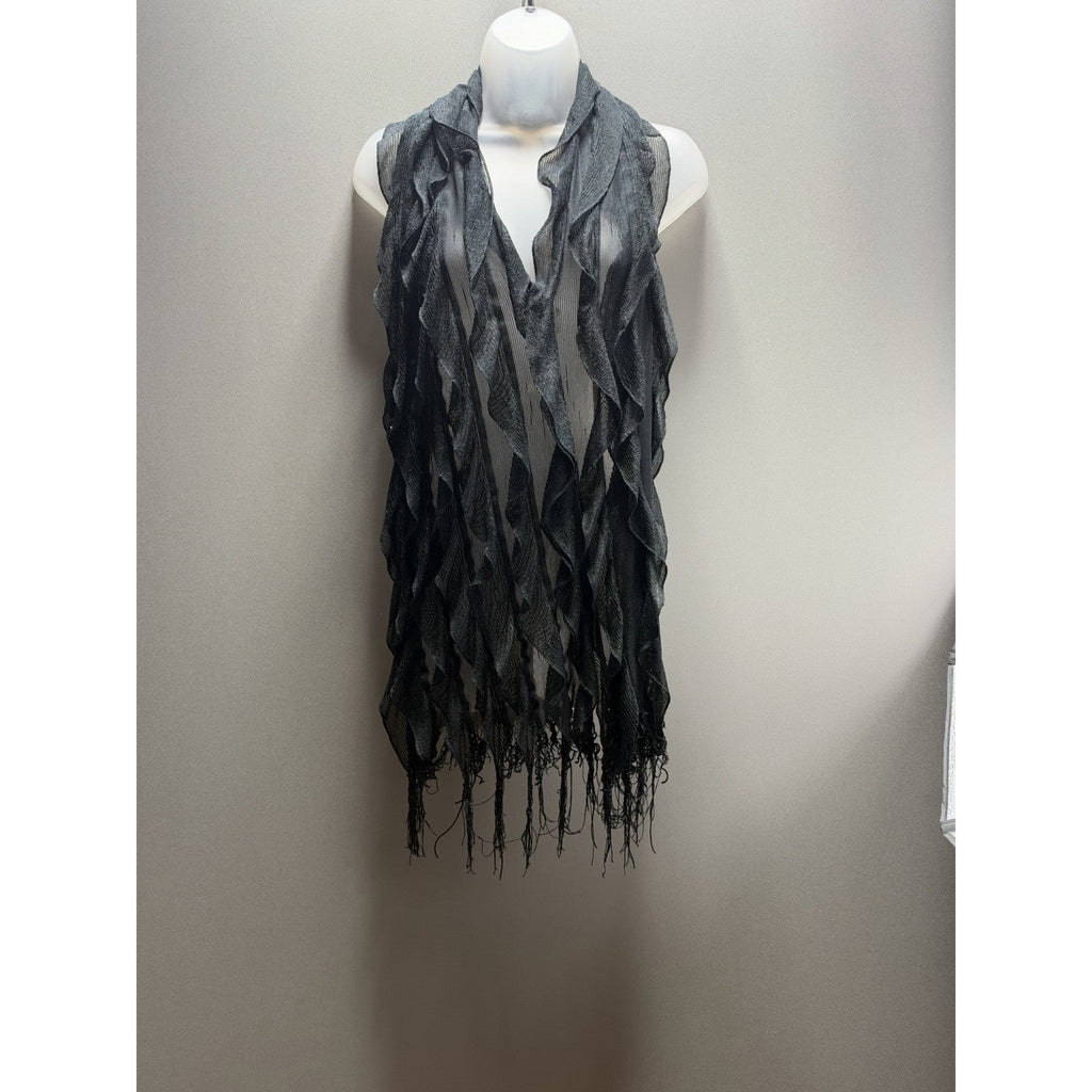 Black Ruffle Scarf Sheer Mesh Fringe Womens Boho Goth Lightweight Wrap