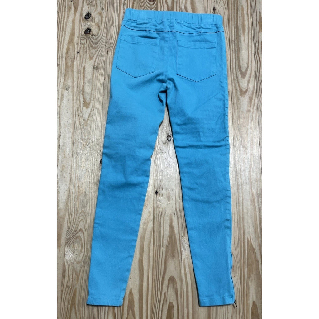 Umgee Pull On Pants Women Sz S USA Aqua Moto Jegging Skinny Ankle Zip Banded