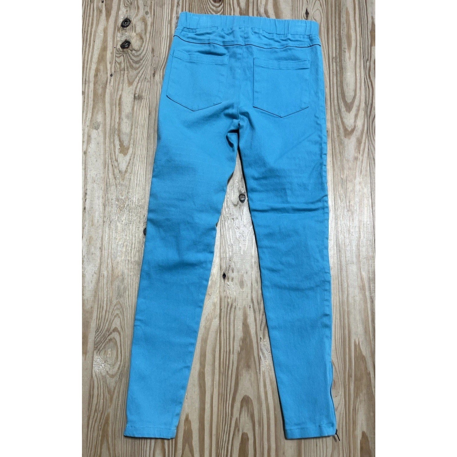 Umgee Pull On Pants Women Sz S USA Aqua Moto Jegging Skinny Ankle Zip Banded