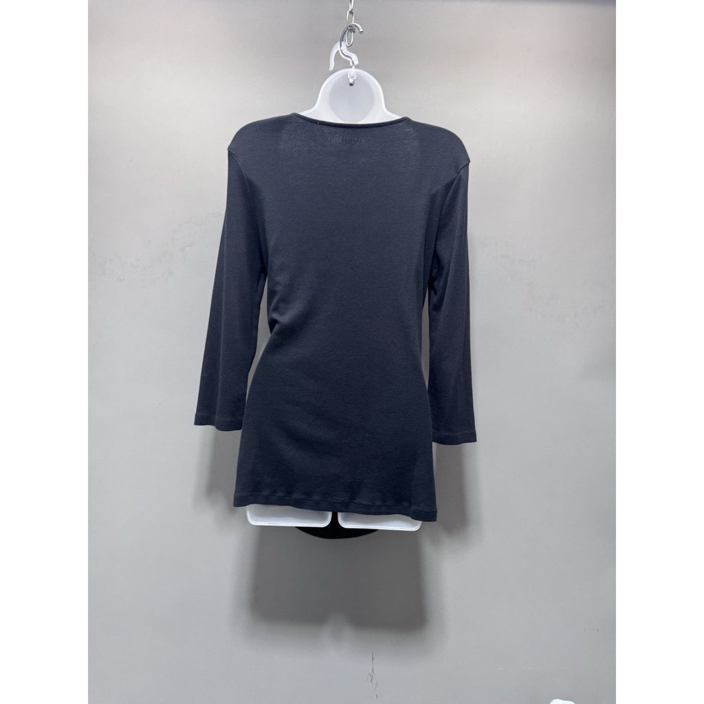 EXPRESS SEXY BASIC DARK Black TOP- 3/4 SLEEVE -FRONT DESIGN Women’s Size Large