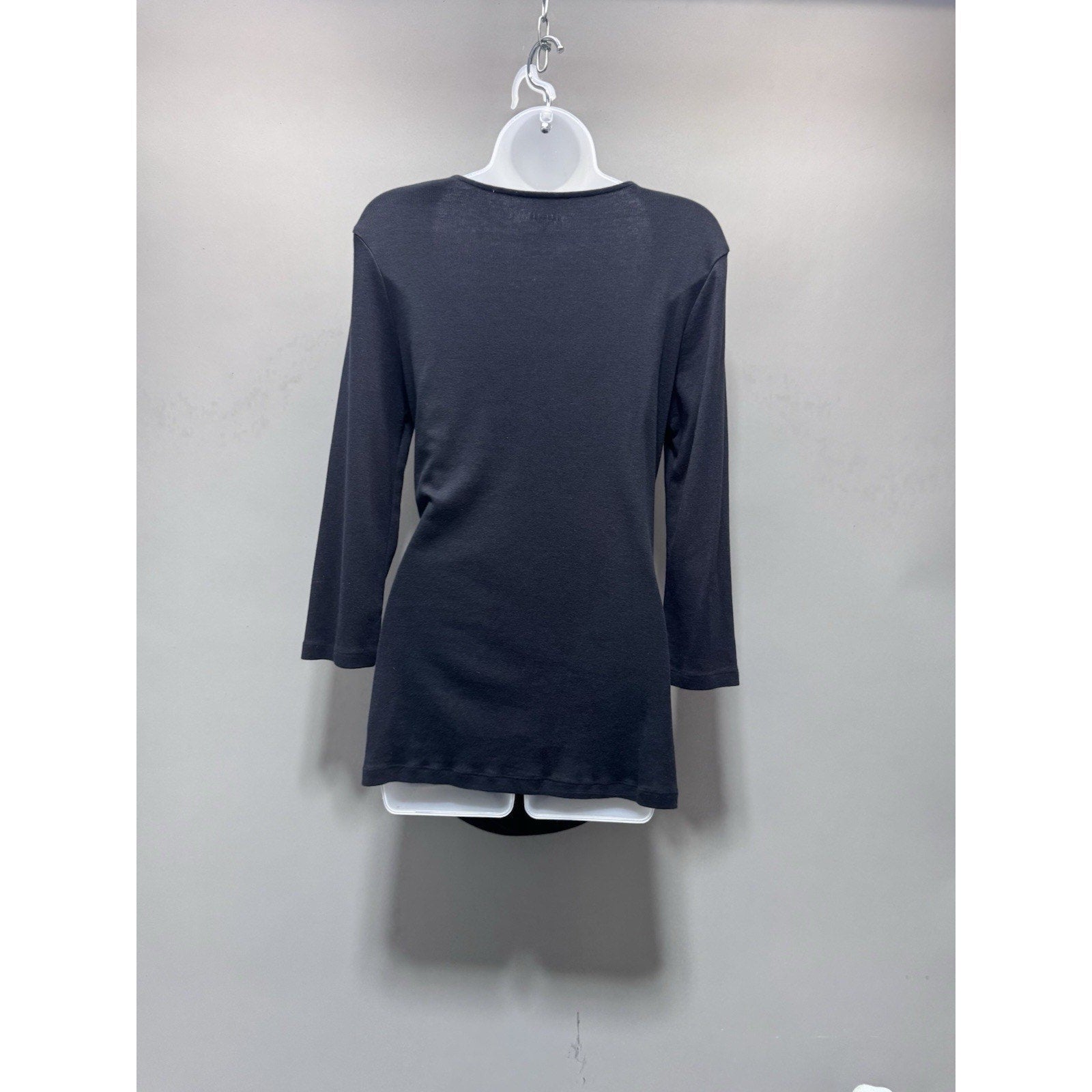 EXPRESS SEXY BASIC DARK Black TOP- 3/4 SLEEVE -FRONT DESIGN Women’s Size Large