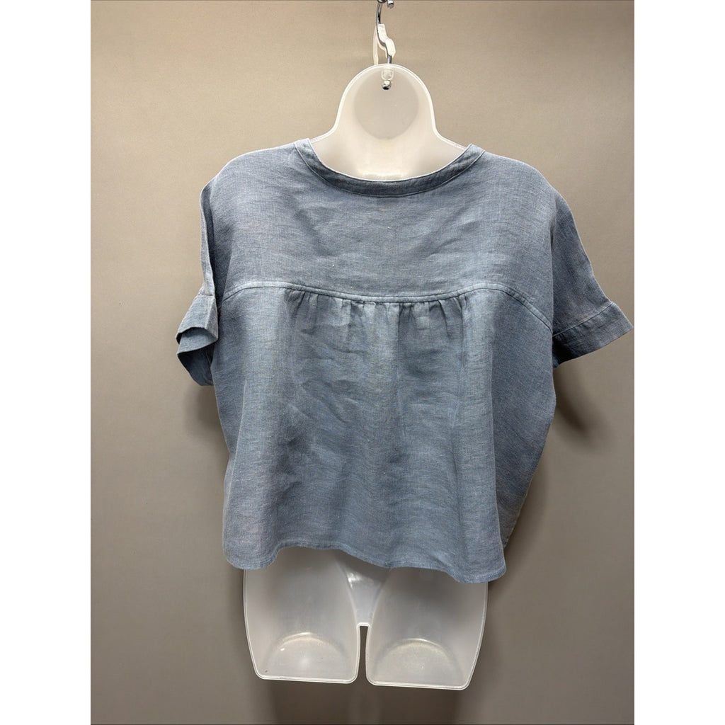 Lintico 100% Linen Button Front Oversized Boxy Fit Top Women M Blue Minimalist