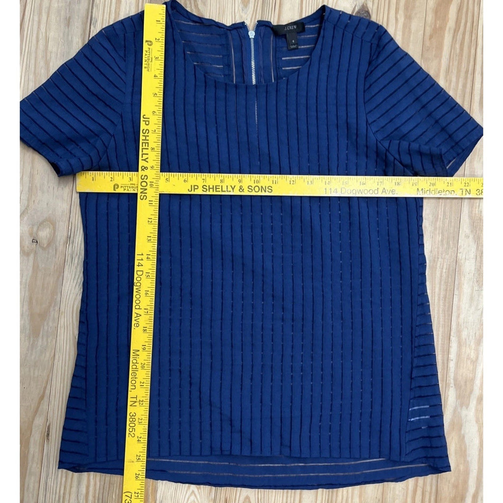 J. Crew Top Womens Navy Blue Short Sleeve Blouse , Size 6, Sheer Panels