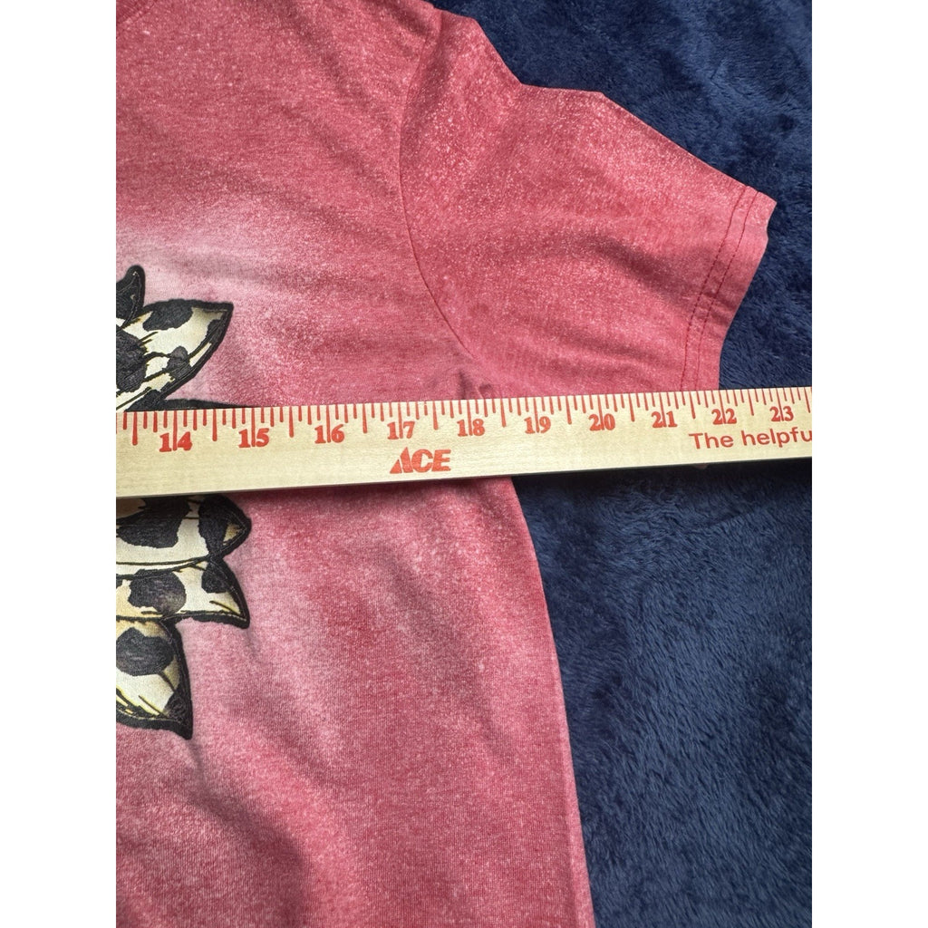 Gildan Short Sleeve Shirt Red White Bleach Sunflower Animal Print Women’s M