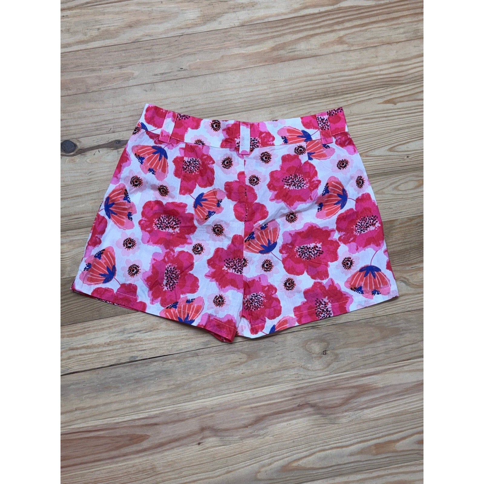 TCEC Pink Floral 100% Cotton Active Athletic Shorts Size Medium Pockets
