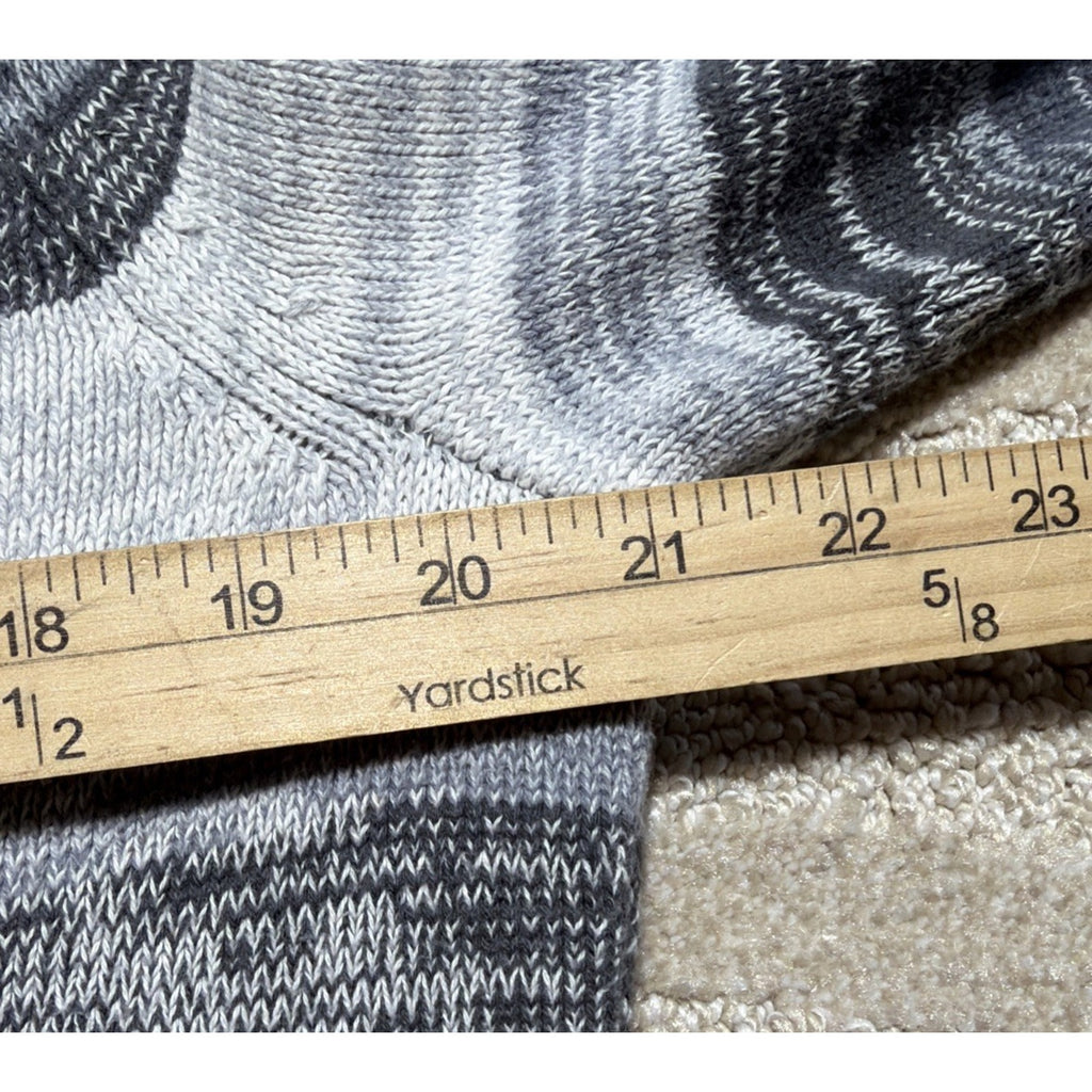 Eddie Bauer Womens M Gray Stripe Cotton Nylon Notch Neck Lightweight Sweater