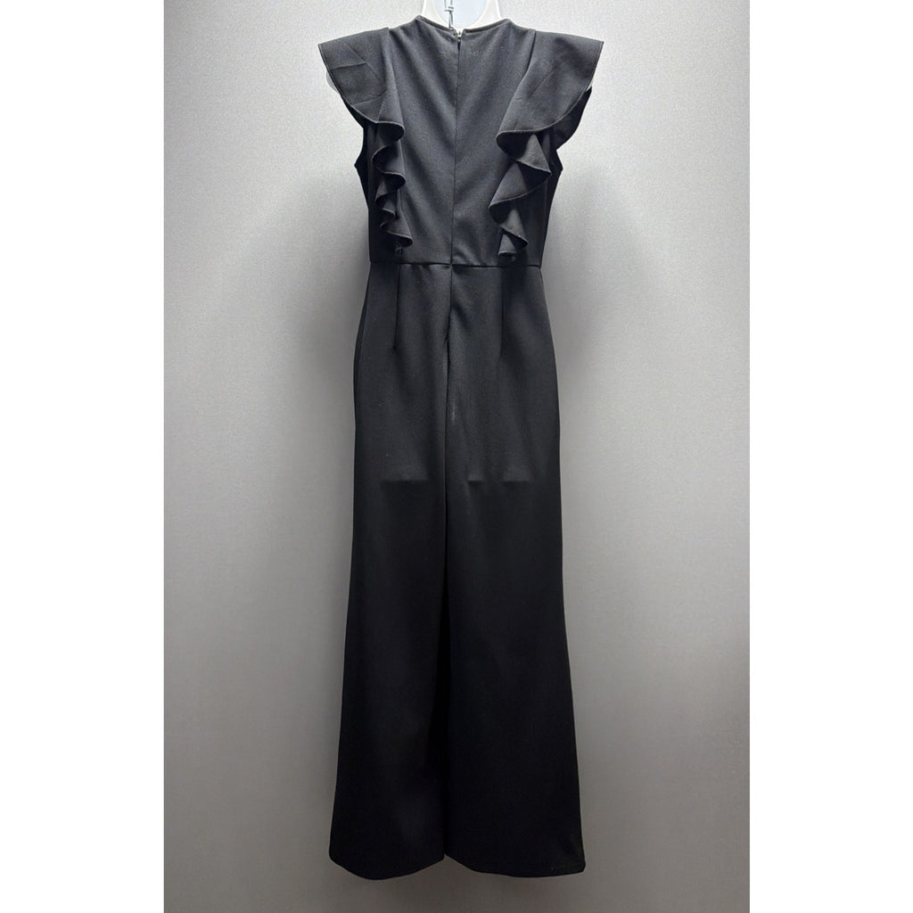 Black Ruffle Jumpsuit Wide Leg Pants One Piece Romper Women’s S