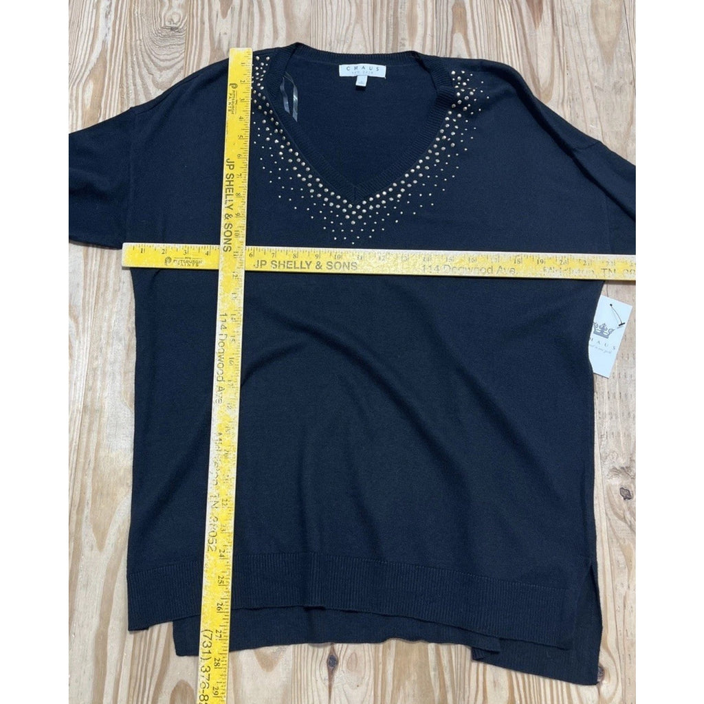 Women's Chaus Black Lightweight Sweater w/ Gold Studs detailing - Size L NWT