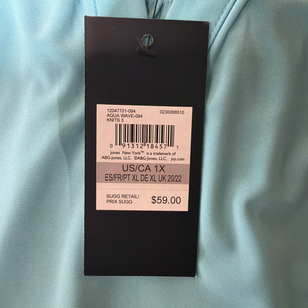 Jones New York Women Top Plus Size 1X Aqua Short Sleeve V Neck Blouse NWT