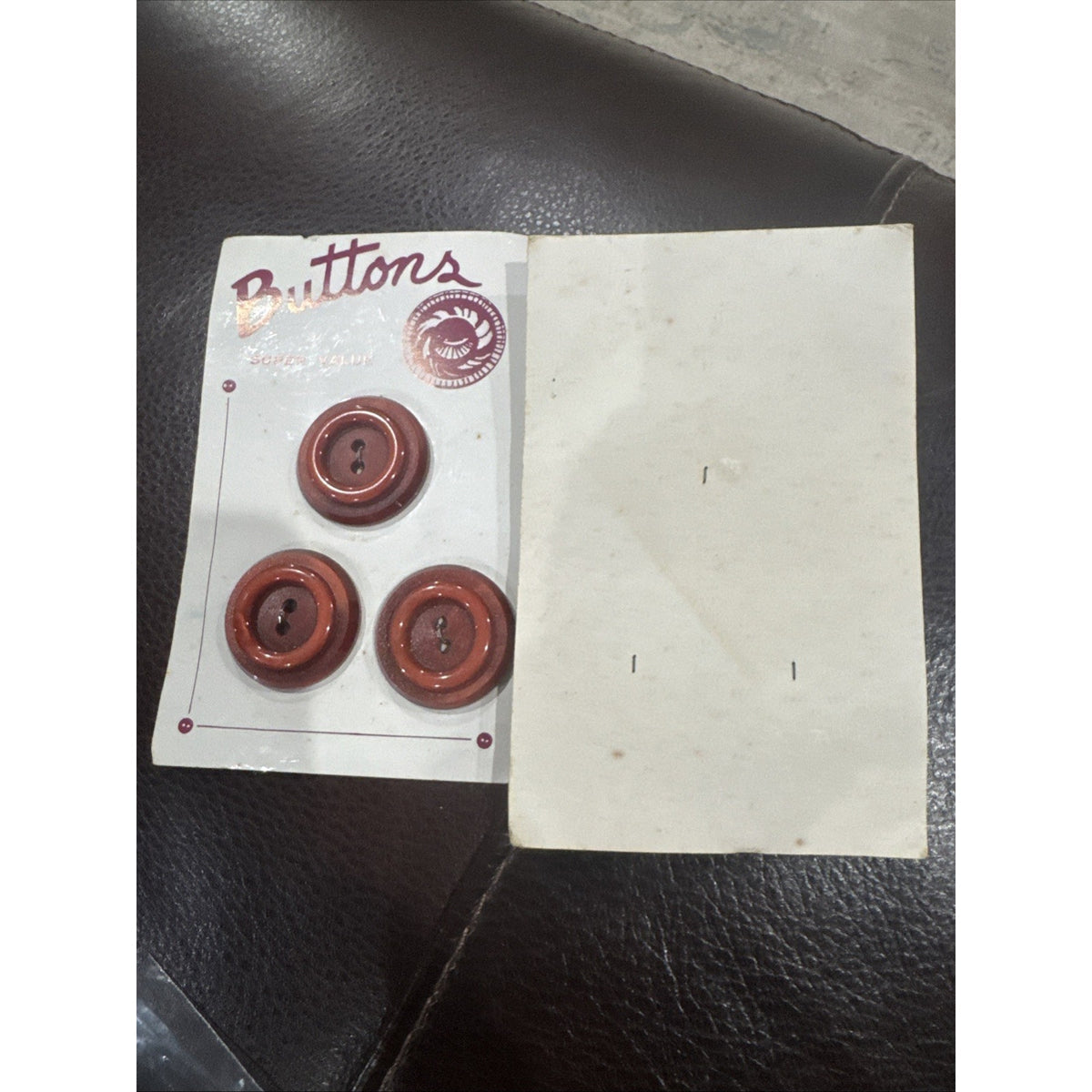 6 Brown Rust 2-Hole Coat Buttons 1¼” on Original Cards Sewing Craft Lot