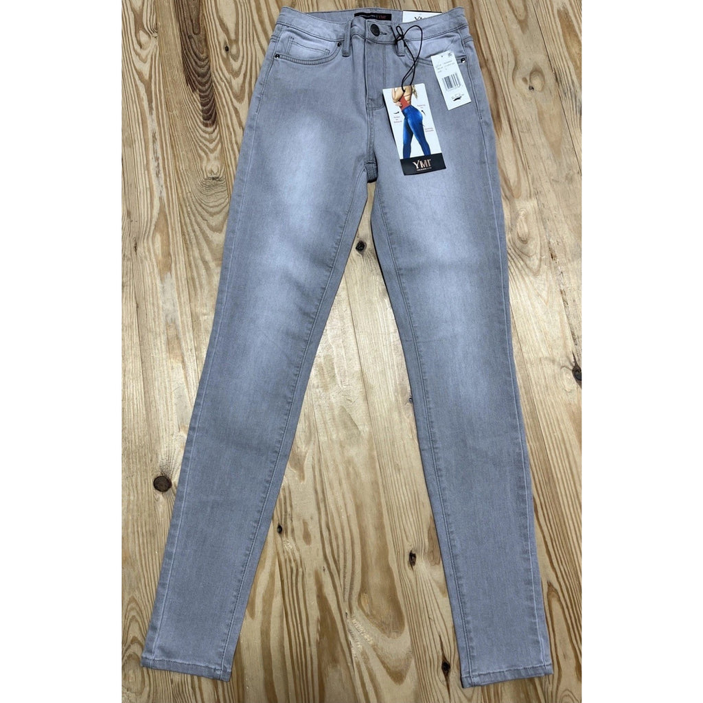 YMI Jeans Gray Light Wash Mid-Rise Skinny Stretch Denim Jeans Womens 5/27 NWT