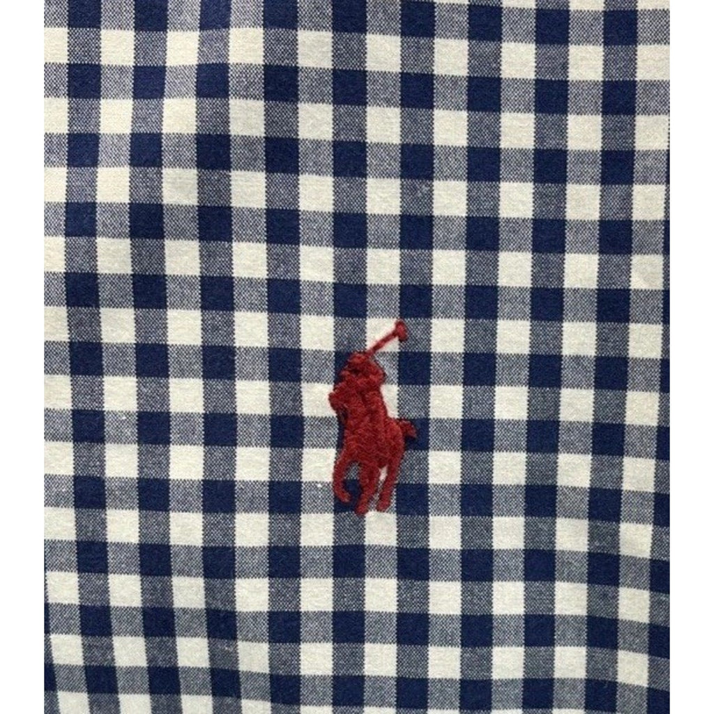 Ralph Lauren Gingham custom fit 100% Cotton Long sleeve Shirt Navy / White L