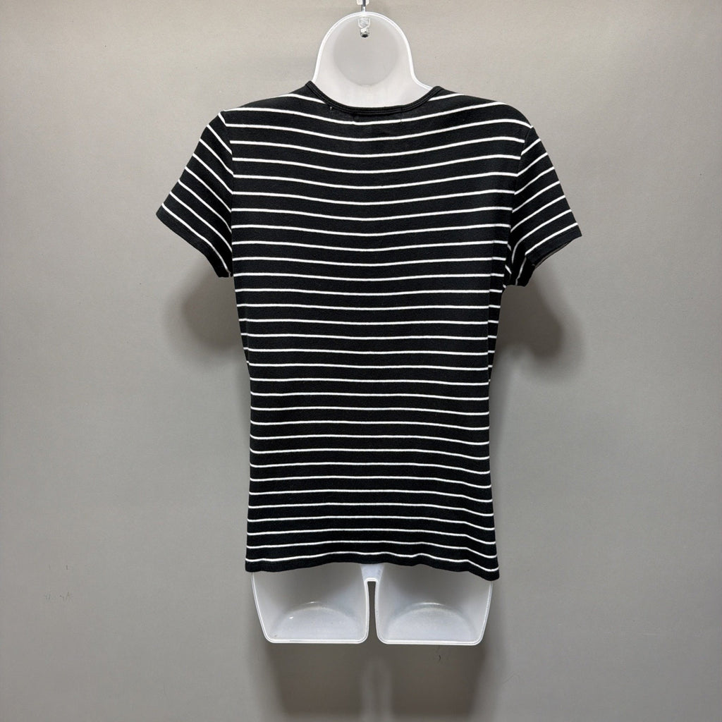 Lauren Ralph Lauren Womens L T-Shirt Black Stripe Embroidered Short Sleeve