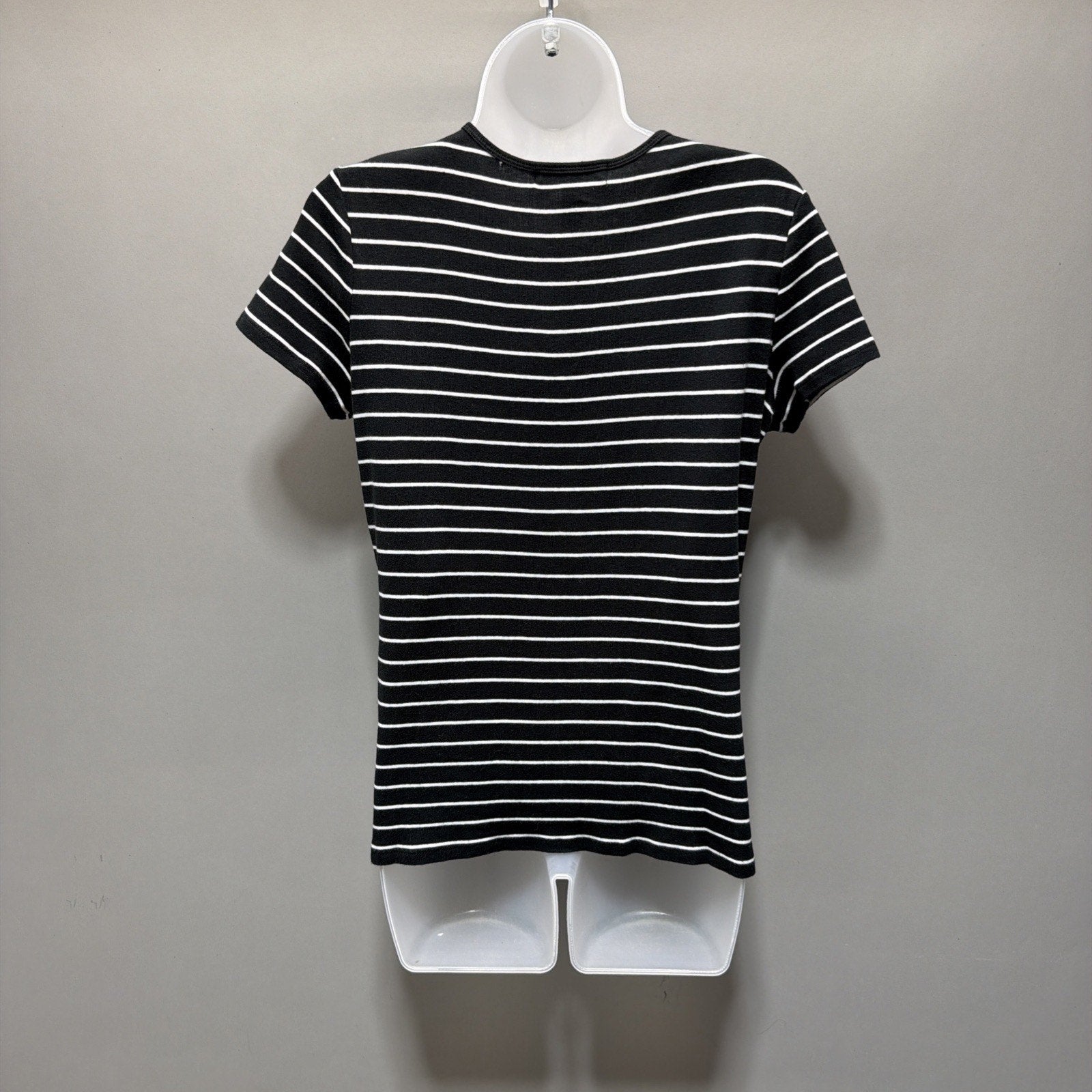 Lauren Ralph Lauren Womens L T-Shirt Black Stripe Embroidered Short Sleeve