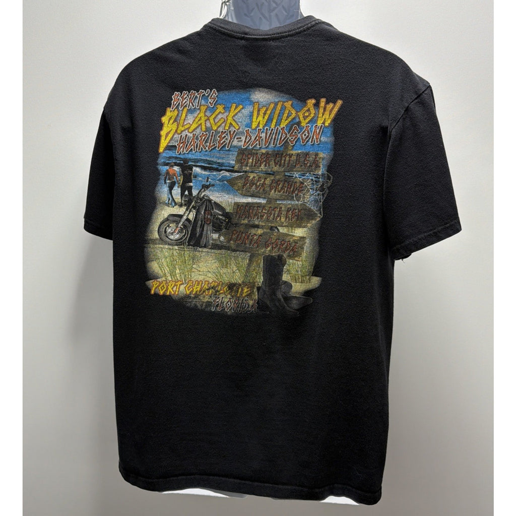 Harley-Davidson T Shirt Mens Large Black Graphic Black Widow Port Charlotte FL
