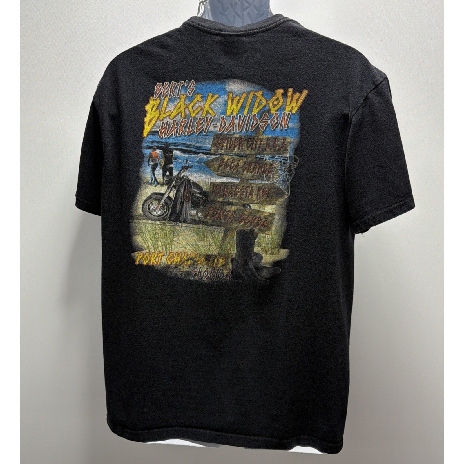 Harley-Davidson T Shirt Mens Large Black Graphic Black Widow Port Charlotte FL