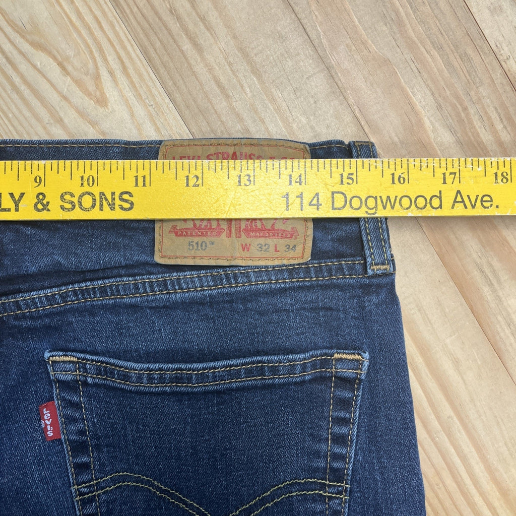 Levi's Jeans Men's 32x34 Skinny 510 Mid Rise Zip Fly Blue Denim Pants