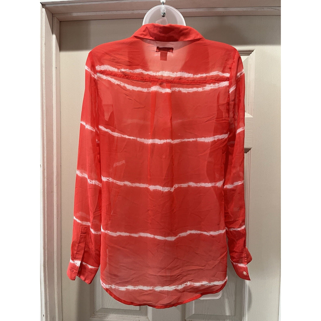 Old Navy Tye Dye Coral Orange Red Stripe Chiffon Shirt Size Small Button Up