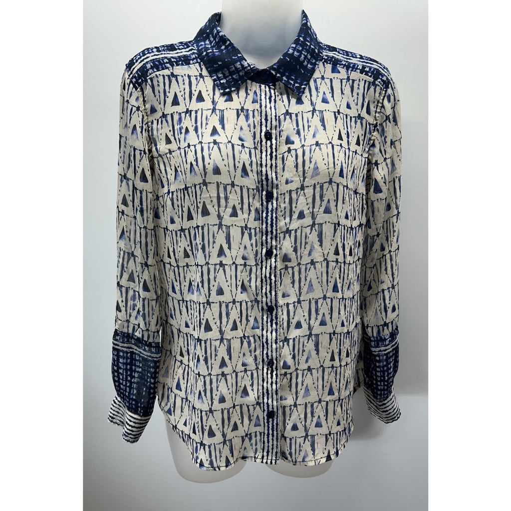 Liverpool Los Angeles Button Front Collared Blouse Grecian Tile Size SMALL.