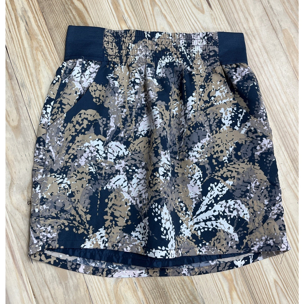 GAP XS Mini LINED Skirt Navy Leaf Patterned A Line Elastic Waist Pockets