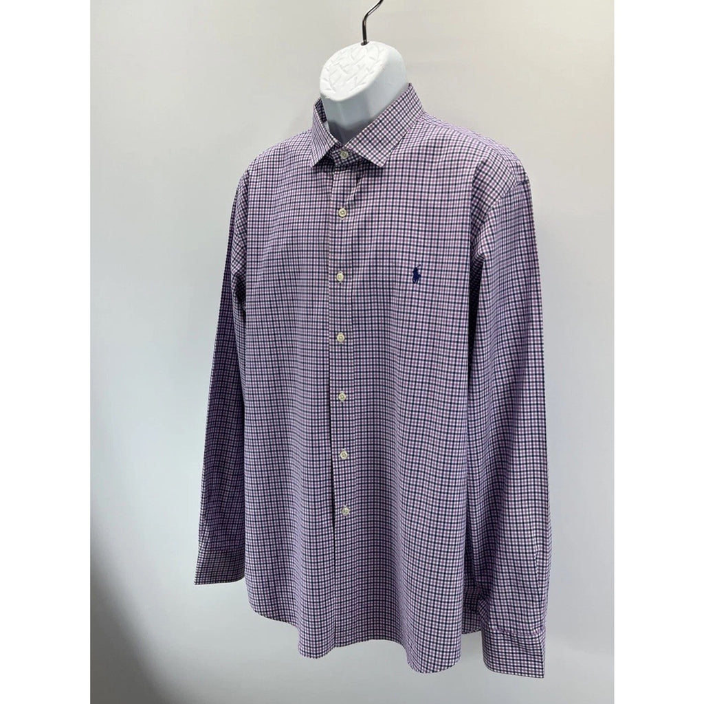 Polo Ralph Lauren Shirt Mens XXL Purple Gingham Check Long Sleeve Pony Button Up