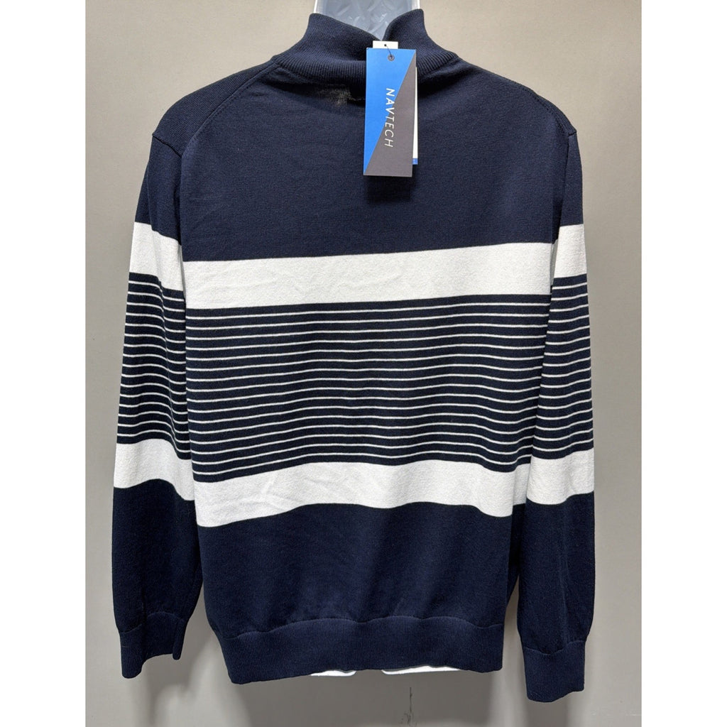 Mens Nautica Navtech Blue Sail Navy White Striped 1/4 Zip Sweater L New