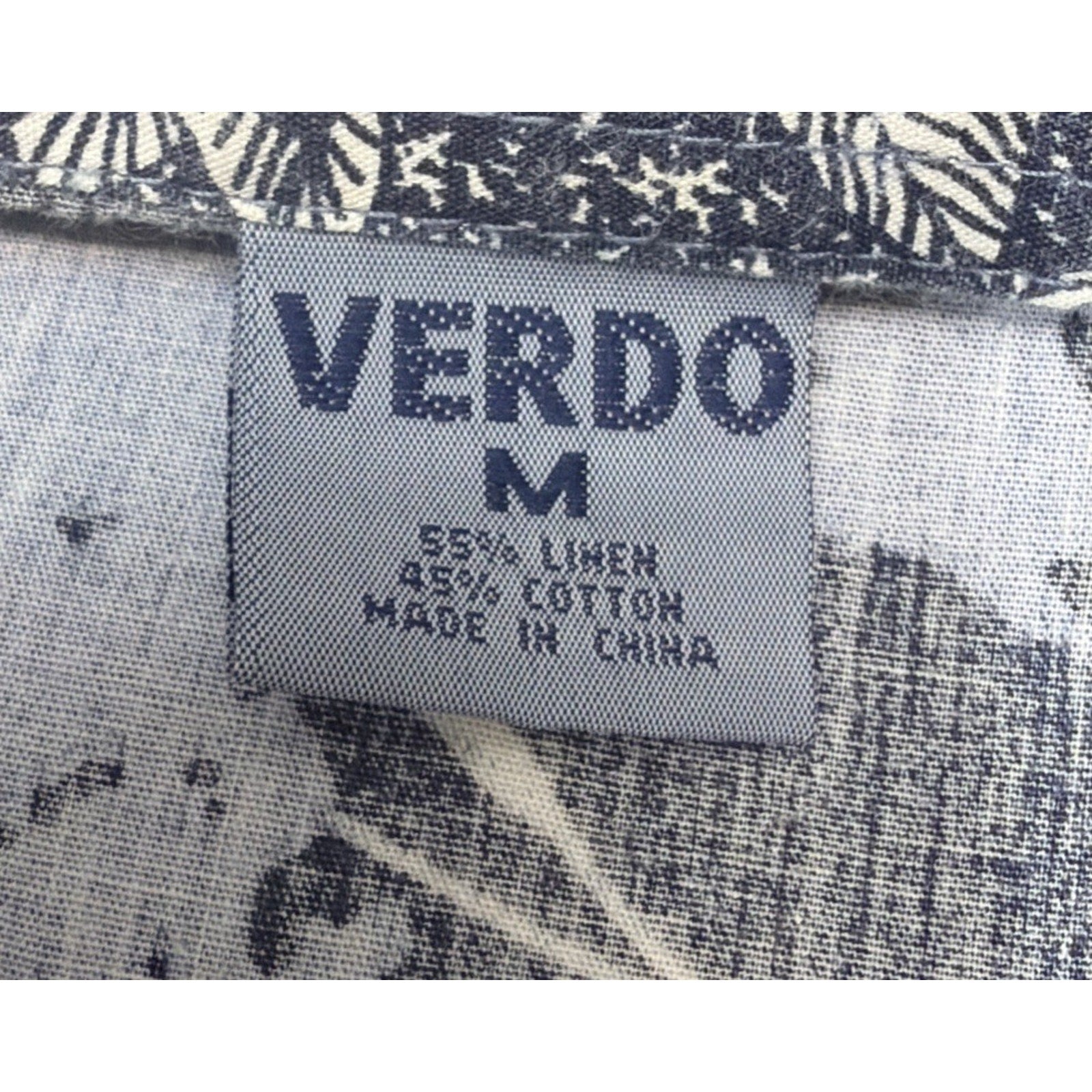 Vintage 90s Verdo Tropical Long Sleeve Button Linen Blue Shirt Size Medium
