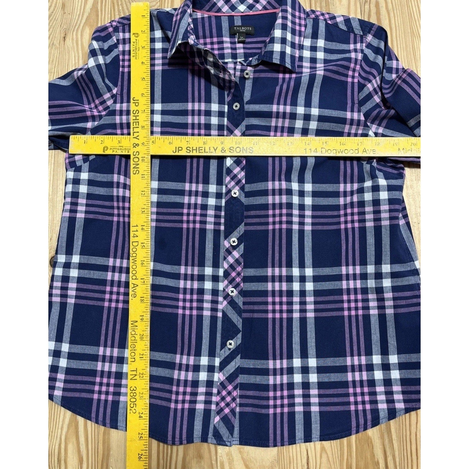 Talbots Petite Womens Shirt Size L Petite Plaid Button Up Classic Long Sleeve