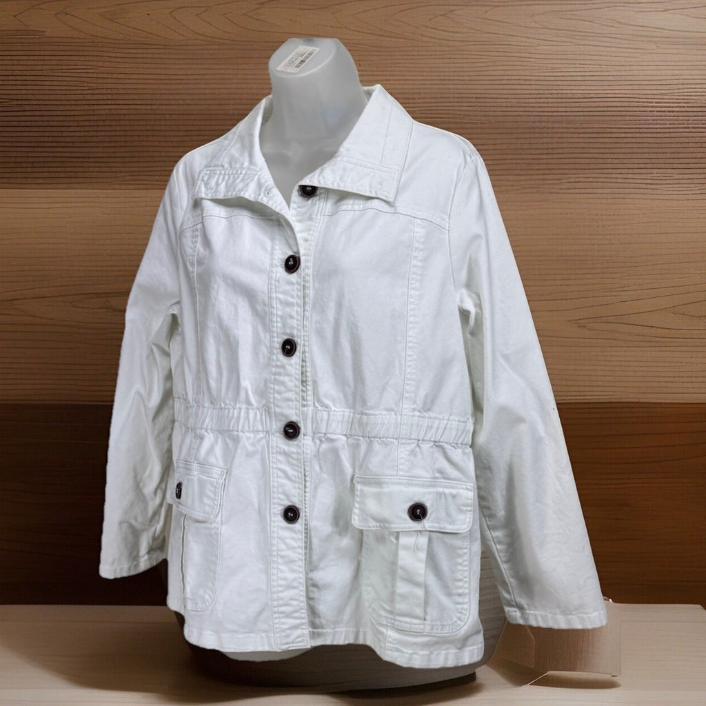 Koret Button Front Jacket Women's Size 8 Petite White With Brown Buttons