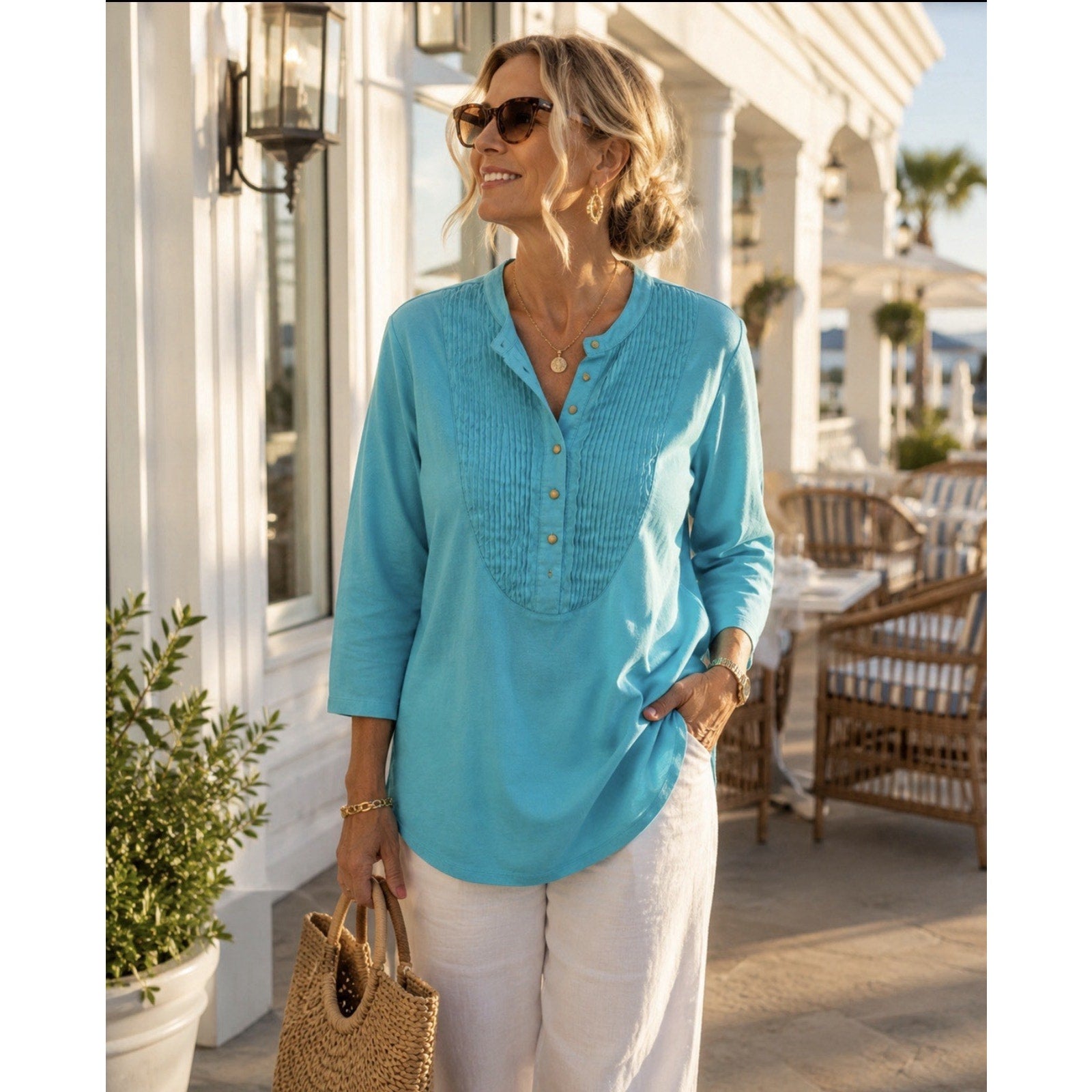 Lauren Ralph Lauren Bronze 1/2 Button Top XL 3/4 Sleeve Cotton Casual Preppy