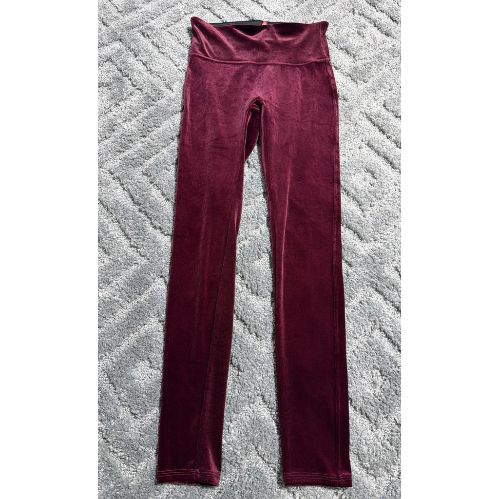 SPANX Rich Burgundy Velvet High Rise Full Length Yoga Pants Size M
