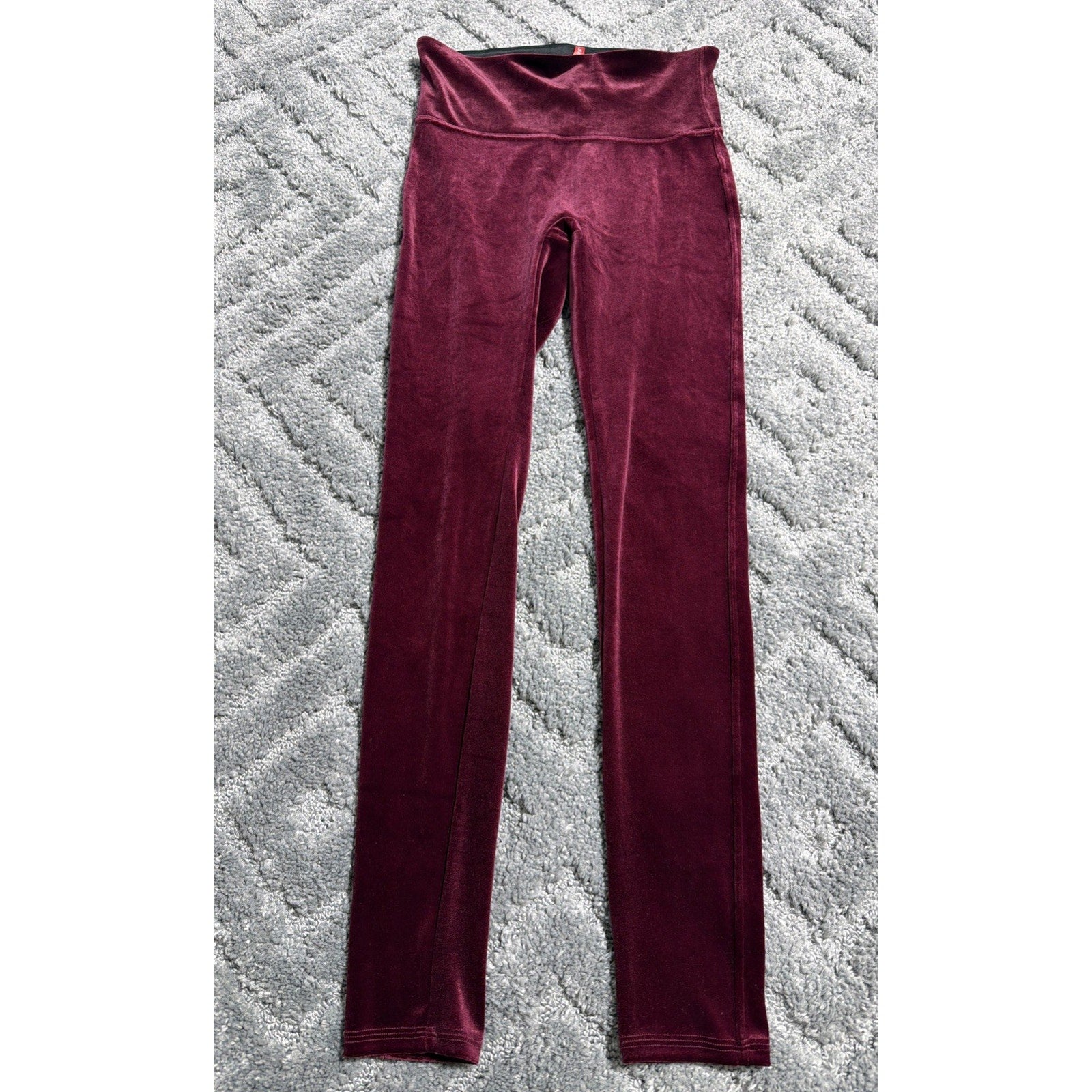 SPANX Rich Burgundy Velvet High Rise Full Length Yoga Pants Size M