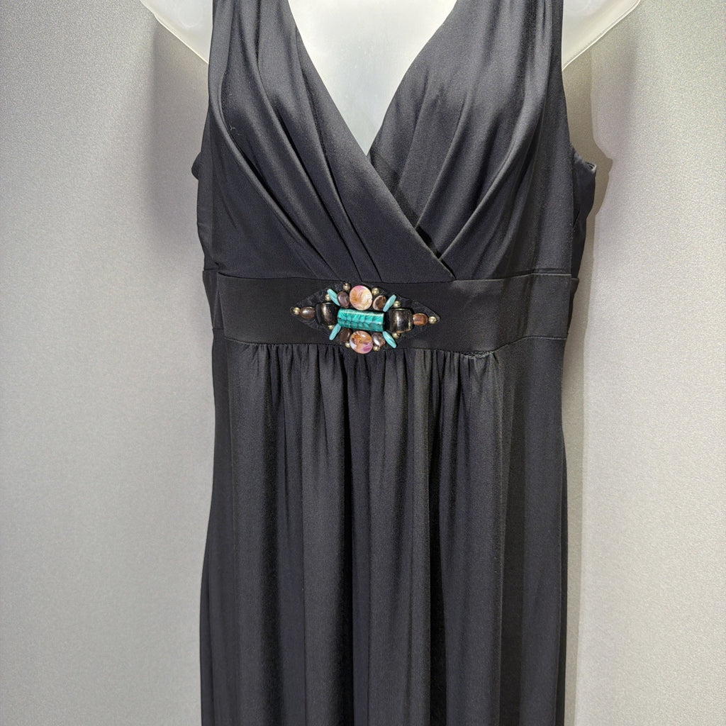 Ronni Nicole Maxi Dress Womens 12 Black Artsy Floral Stretch Sleeveless Boho